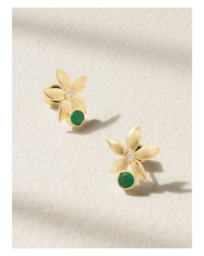 Ileana Makri Mini Bloom Ohrstecker Aus 18 Karat Gold Mit Smaragden Und Diamanten Gold