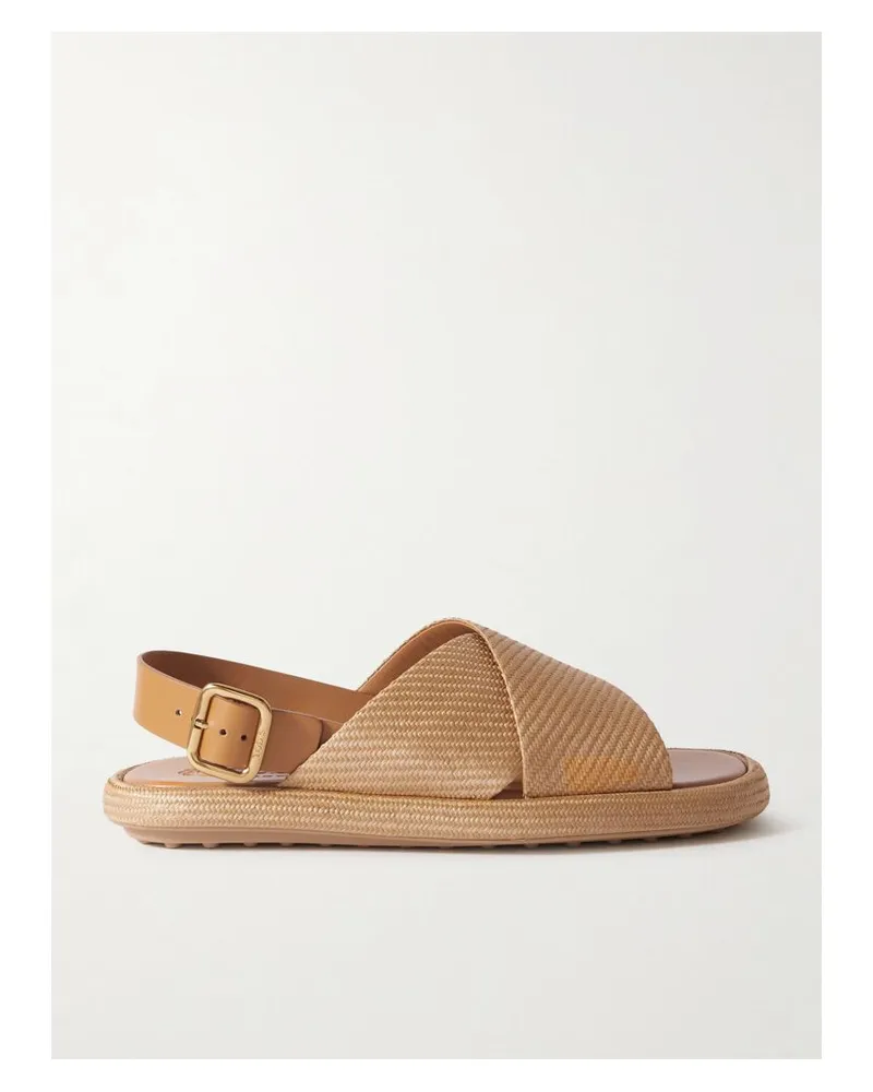 TOD'S Gomma Slingback-sandalen Aus Raffiabast Mit Lederbesätzen - Neutral Neutral