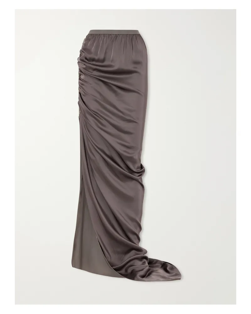 Rick Owens Edfu Gathered Satin Maxi Skirt - Gray Gray