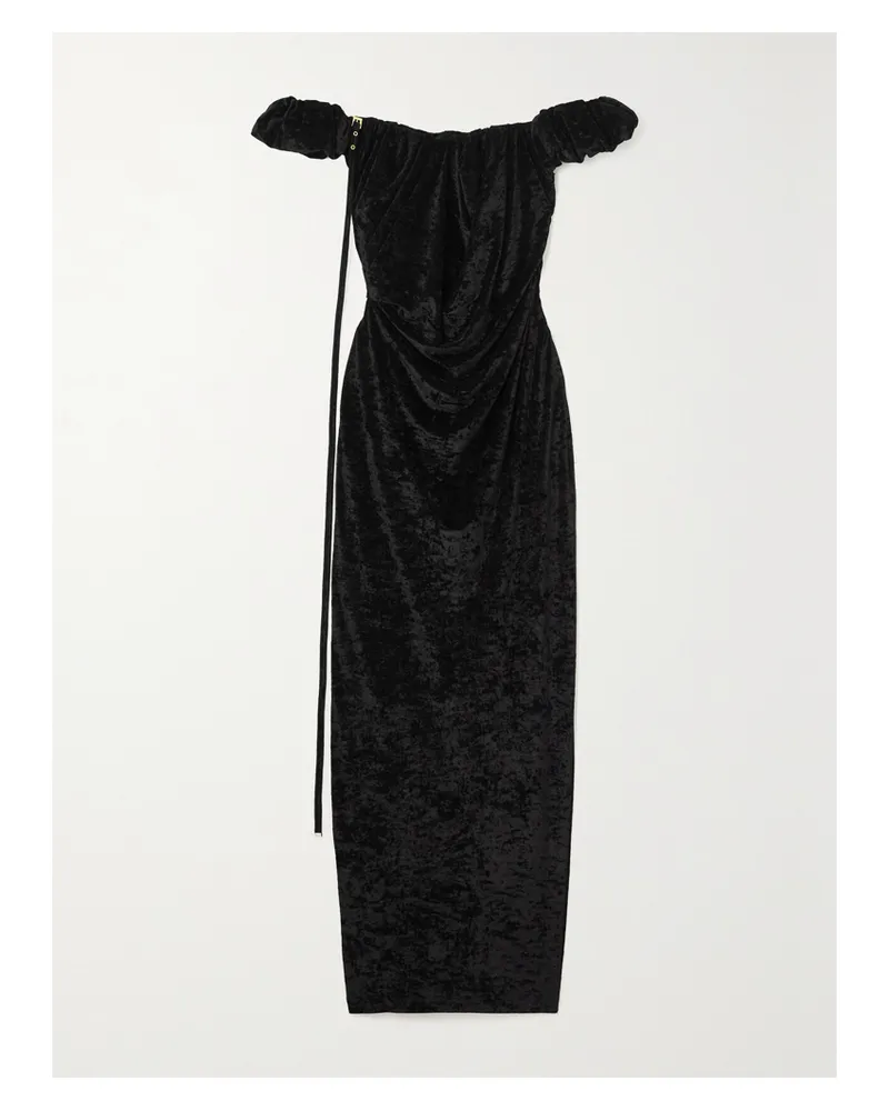 Jacquemus Schulterfreie Robe Aus Stretch-velours Mit Verzierung - Schwarz Schwarz