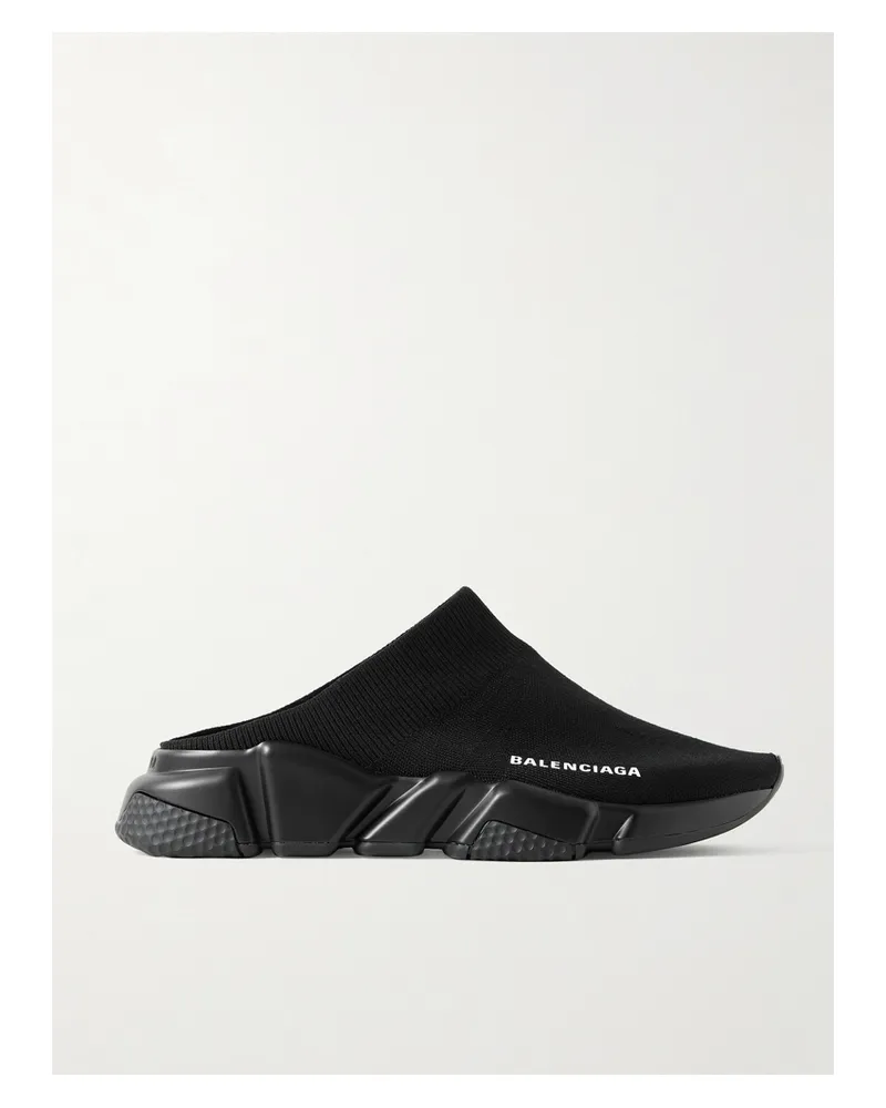 Balenciaga Speed Slippers Aus Recyceltem Strick Mit Print - Schwarz Schwarz