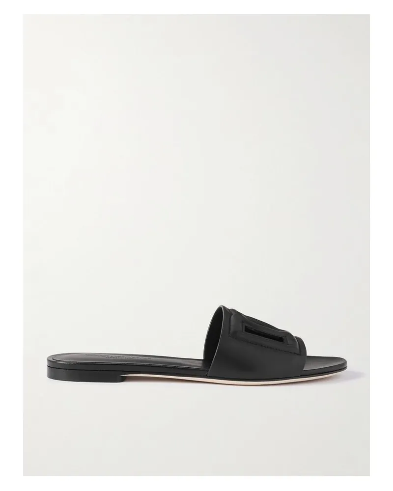 Dolce & Gabbana Bianca Pantoletten Aus Leder Mit Logoprägung Und Cut-outs - Schwarz Schwarz