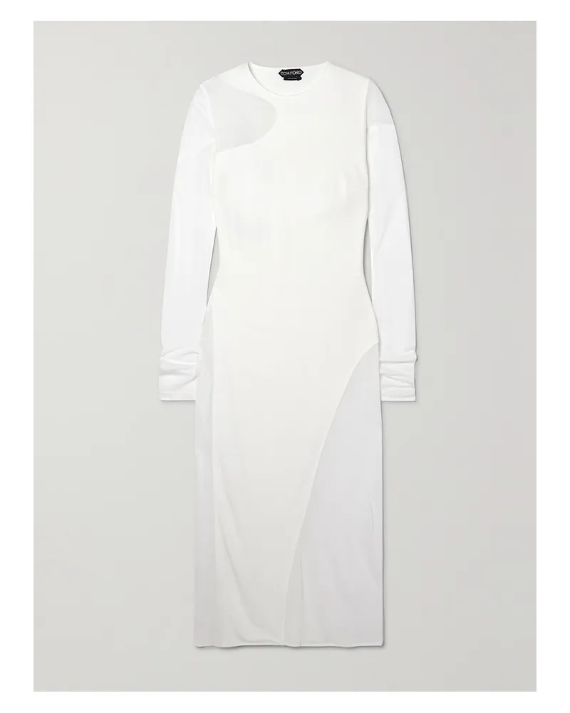 Tom Ford Kleid Aus Strukturiertem Jersey Mit Mesh - Weiß Weiß