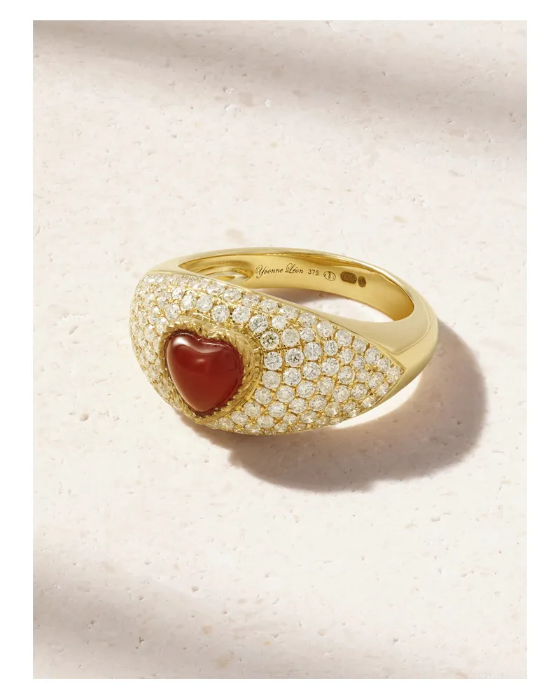Yvonne Léon Mini Bague Dôme Coeur Ring Aus 9 Karat Gold Mit Achat Und Diamanten Gold
