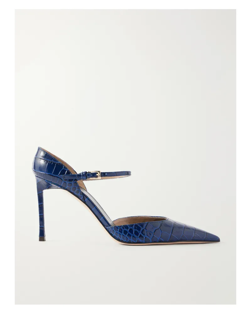 Tom Ford 85 Croc-embossed Leather Pumps - Blue Blue