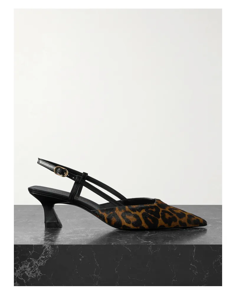 Stuart Weitzman Vinnie Leather-trimmed Leopard-print Calf Hair Slingback Pumps - Animal Print Animal