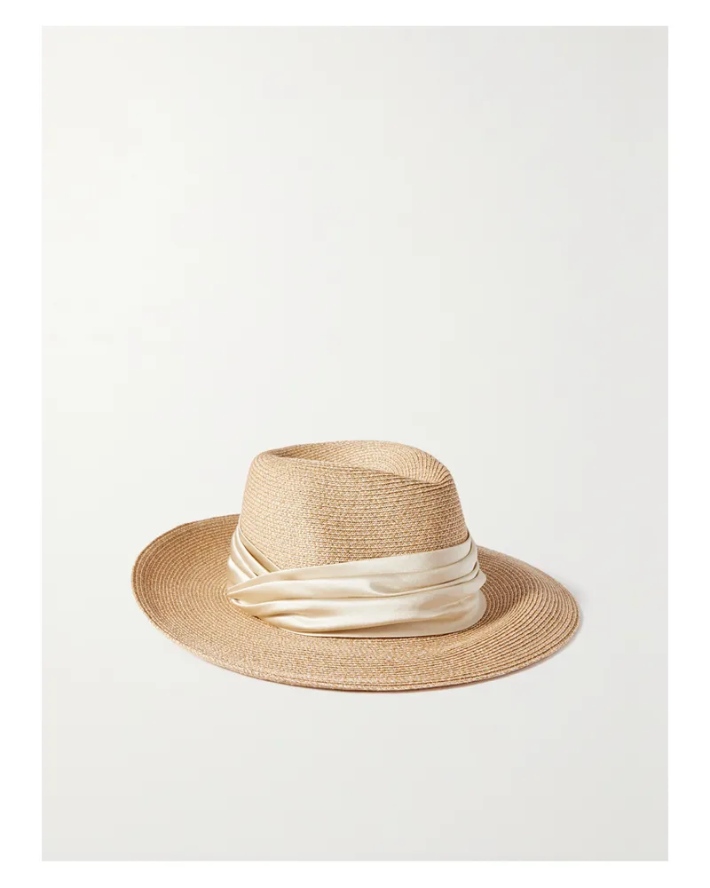 Eugenia Kim Courtney Satin-trimmed Straw-effect Fedora - Neutrals Neutrals