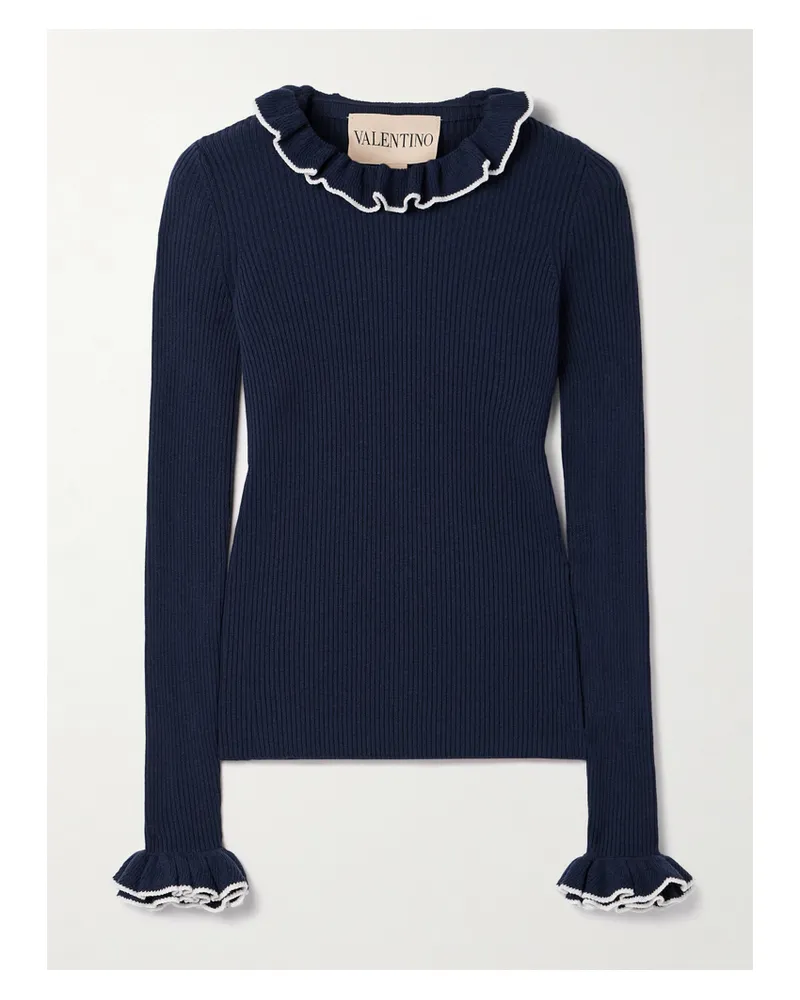 Valentino Garavani Pullover Aus Gerippter Wolle Mit Rüschen - Blau Blau