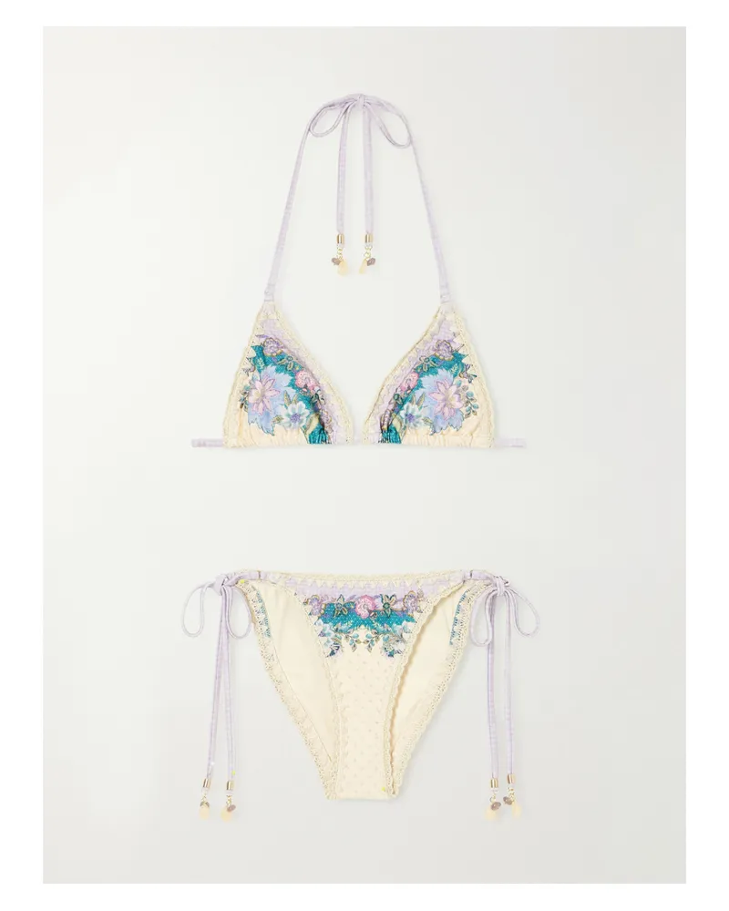 Zimmermann Printed Crochet-trimmed Bikini - Neutrals Neutrals