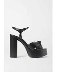 Saint Laurent Bianca Plateausandalen aus Leder mit Knoten Schwarz