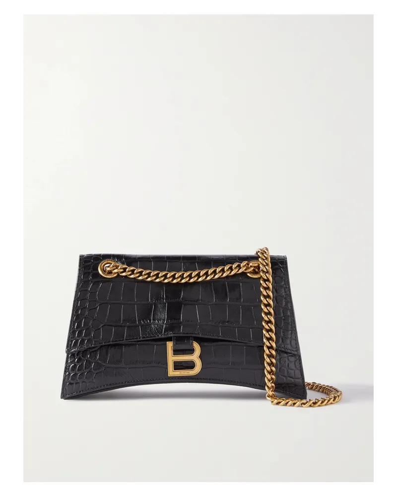 Balenciaga Crush Croc-effect Leather Shoulder Bag - Black Black