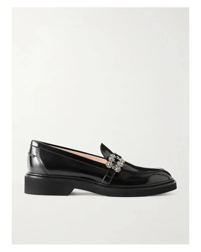 Roger Vivier Viv Embellished Glossed-leather Loafers - Black Black