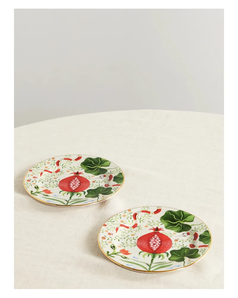 La DoubleJ Set Aus Zwei Porzellantellern Mit Vergoldeten Details - Pink Pink