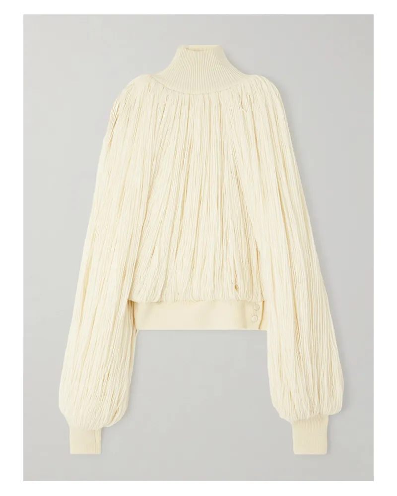 Alaïa Fringed Wool-blend Turtleneck Top - White White