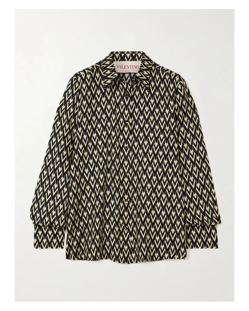 Valentino Garavani Bluse Aus Bedrucktem Seiden-twill - Schwarz Schwarz