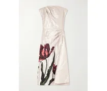 Draped Floral-print Crinkled-crepe Midi Dress - Pink