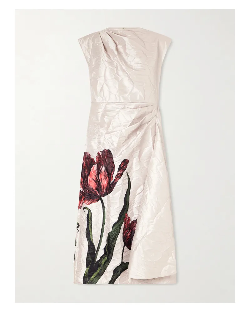 Erdem Draped Floral-print Crinkled-crepe Midi Dress - Pink Pink