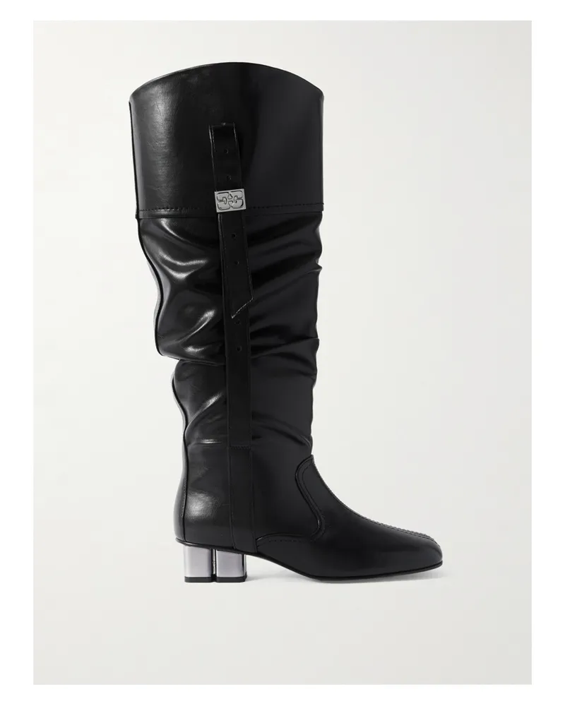Ganni Kniehohe Stiefel Mit Raffungen - Schwarz Schwarz