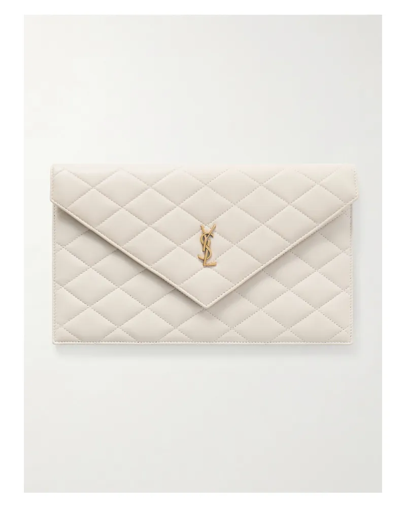 Saint Laurent Matelassé Leather Clutch - Ecru Ecru