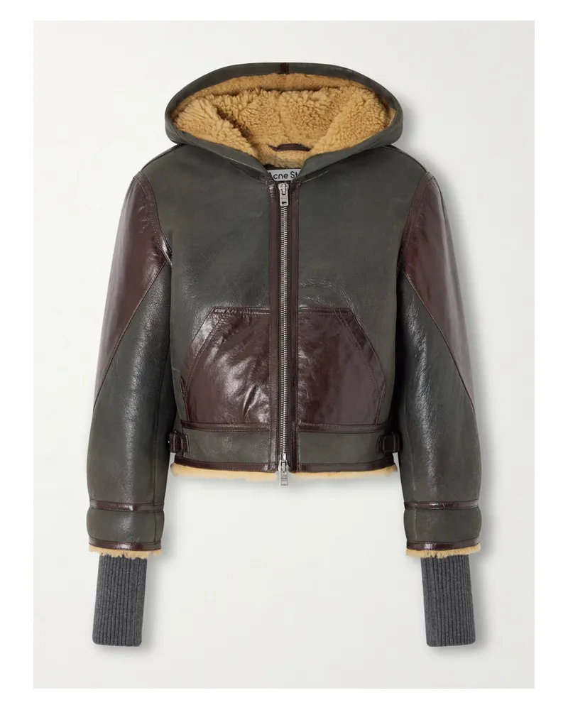 Acne Studios Kapuzenjacke Aus Shearling Mit Ledereinsätzen - Braun Braun