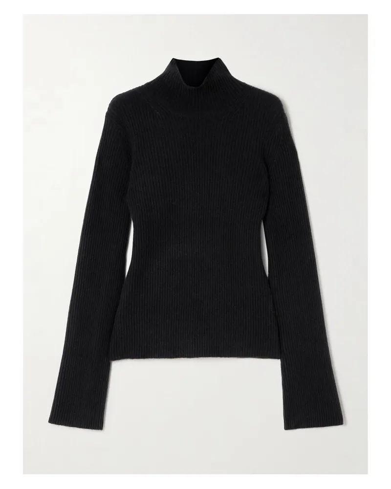 James Perse Stehkragenpullover Aus Geripptem Recyceltem Kaschmir - Schwarz Schwarz