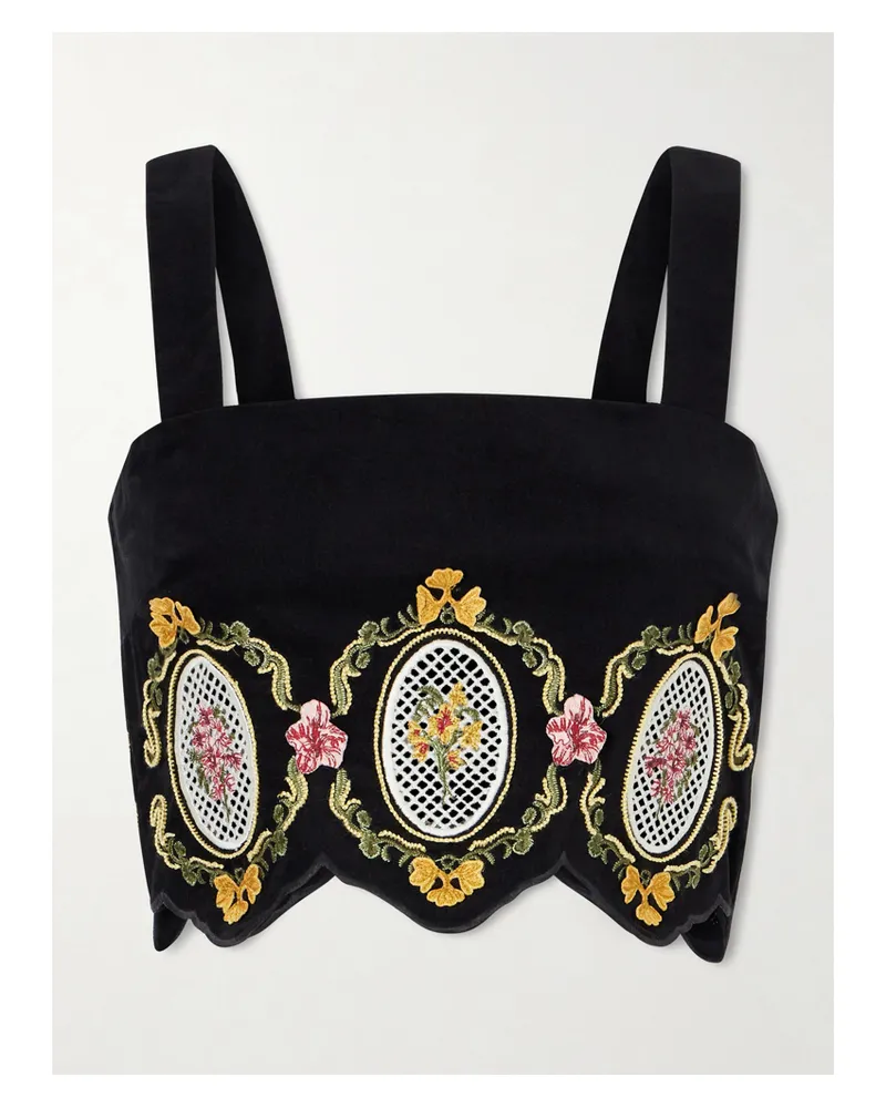 AGUA BENDITA Luciana Cordillera Scalloped Embroidered Cotton-blend Velvet Top - Multi Multi