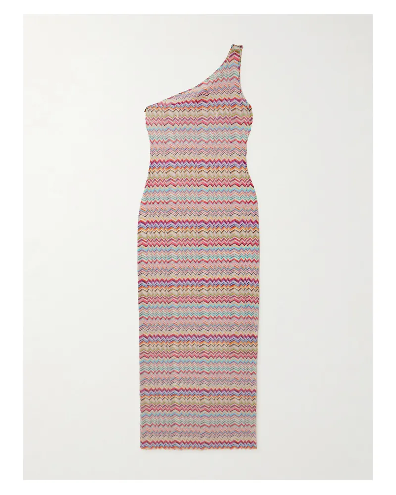 Missoni Asymmetrisches Strandkleid Aus Stretch-mesh Mit Streifen - Pink Pink