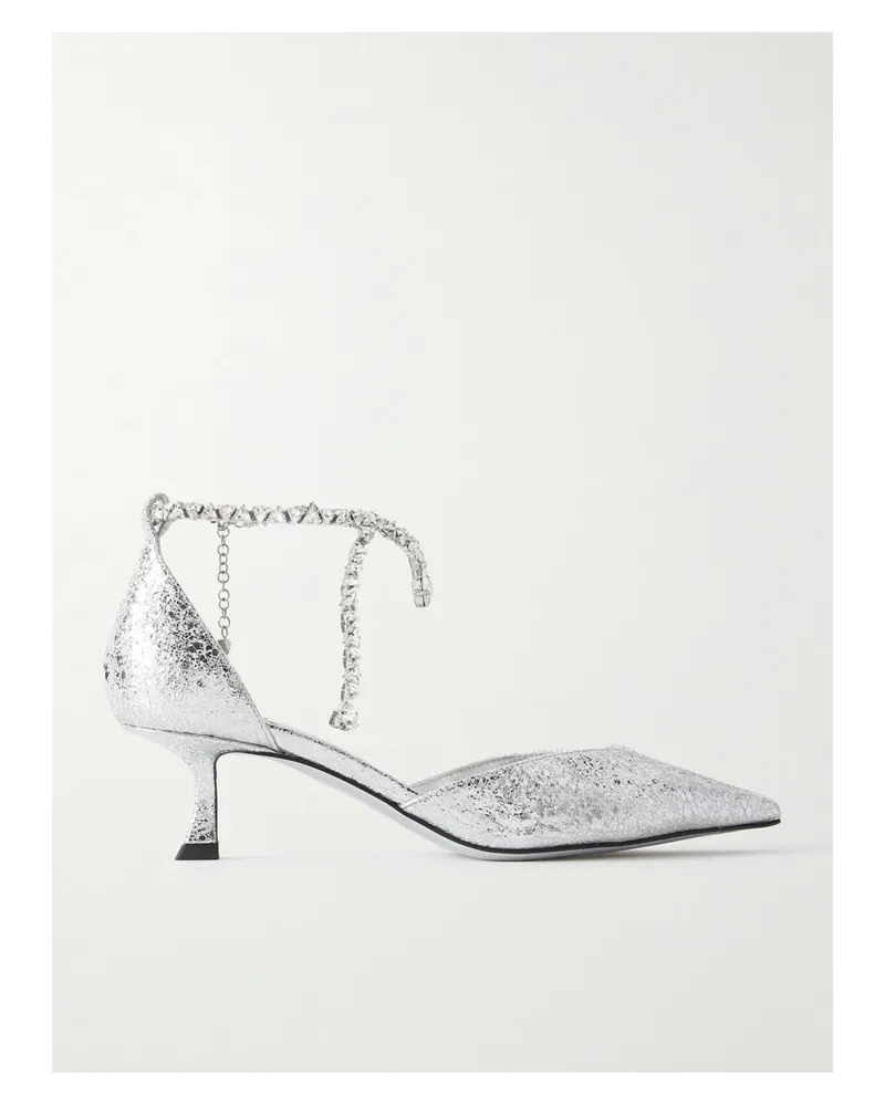 Jimmy Choo Stevie 50 Pumps Aus Metallic-leder In Knitteroptik Mit Kristallen - Silber Silber