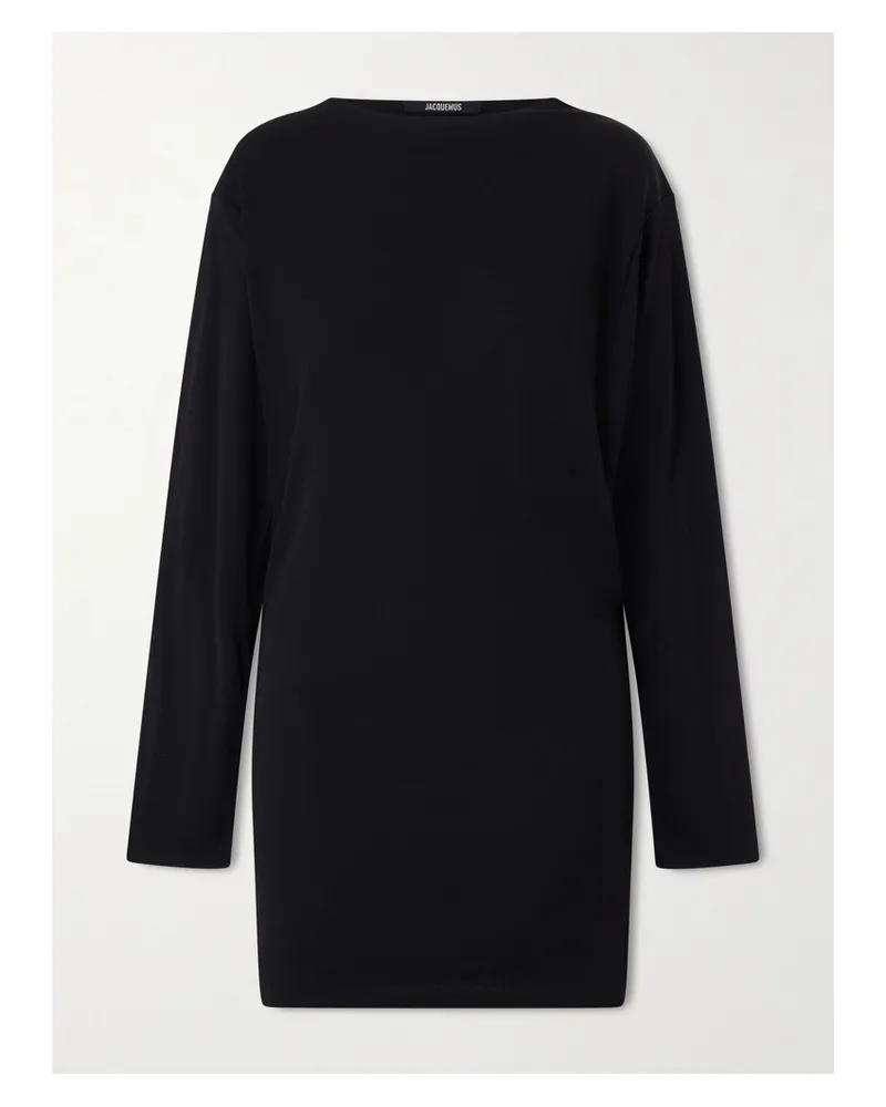 Jacquemus The Mistral Open-back Draped Jersey Mini Dress - Black Black