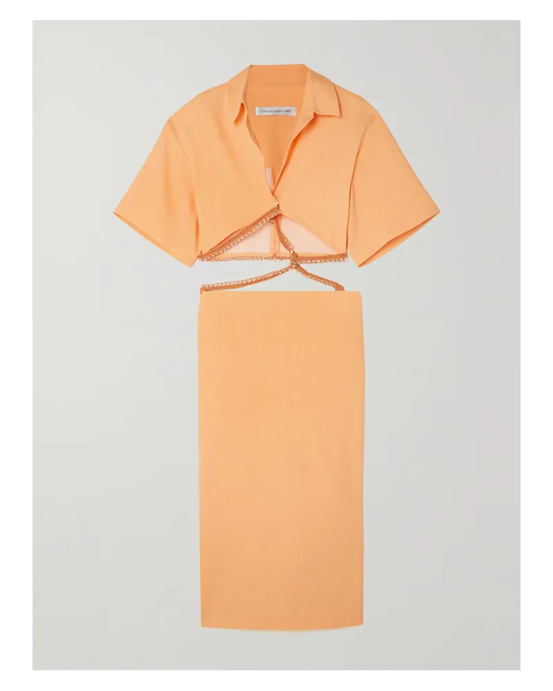 Christopher Esber Maxi-hemdblusenkleid Aus Einer Leinenmischung Mit Cut-out Und Perlen - Orange Orange