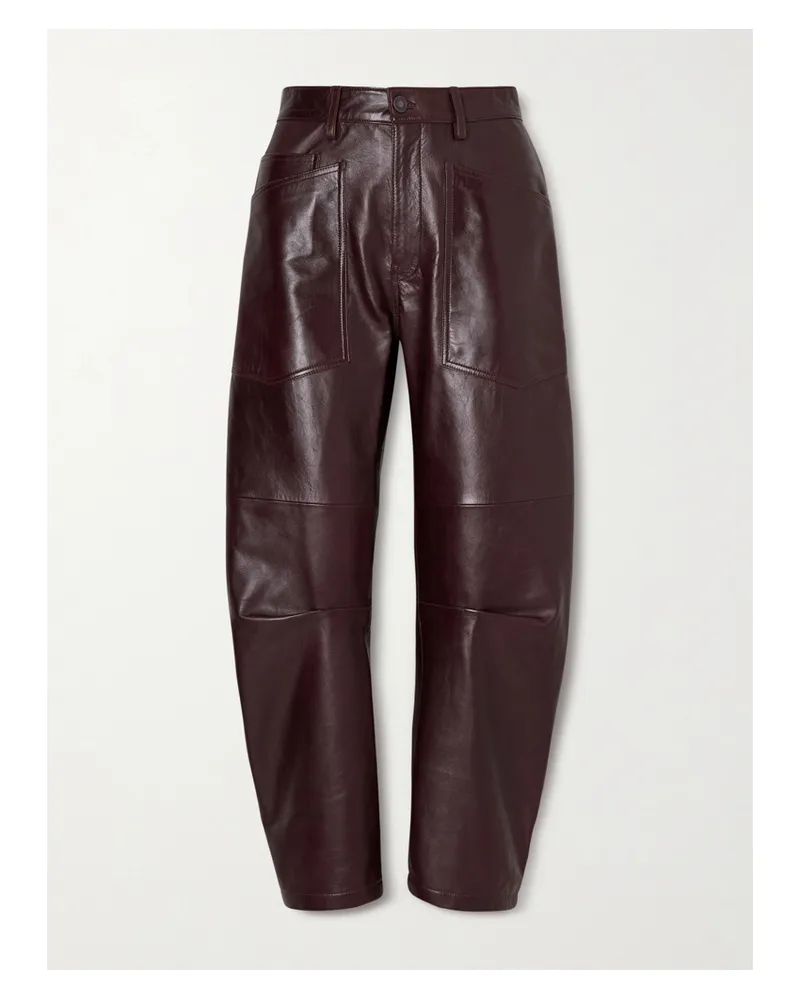 Nili Lotan Shon Leather Barrel-leg Pants - Burgundy Burgundy