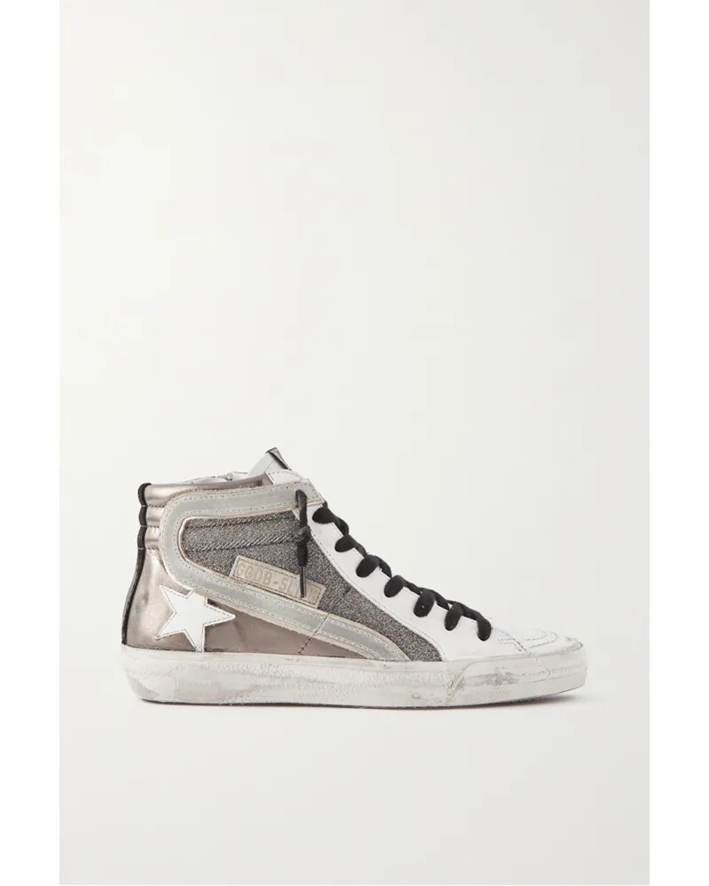 Golden Goose Slide High-top-sneakers aus Leder und Lurex Metallic