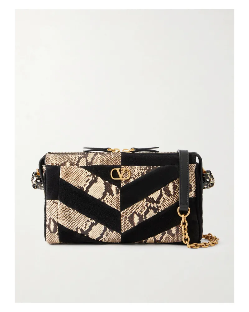 Valentino Garavani Panthea Schultertasche Aus Leder Mit Schlangeneffekt Und Veloursleder In Patchwork-optik - Animal-Print Animal-print