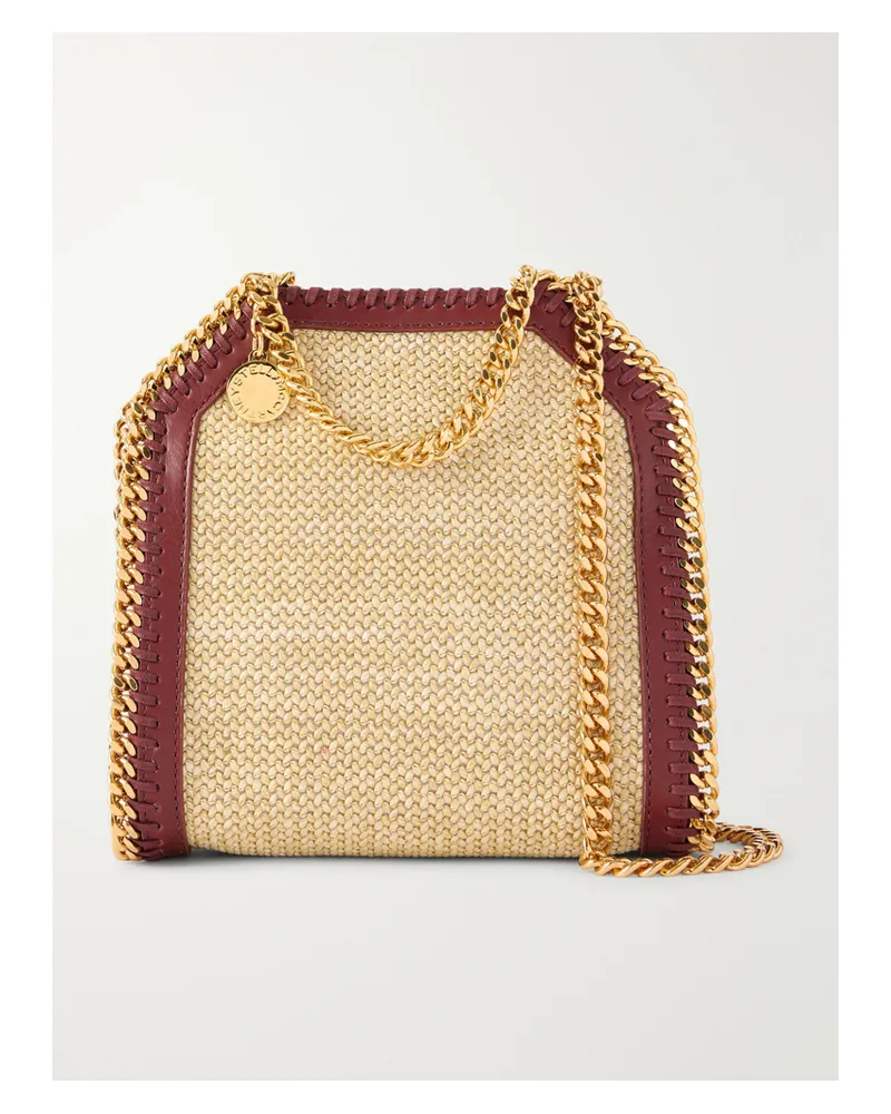 Stella McCartney The Falabella Tiny Vegetarian Leather-trimmed Raffia Shoulder Bag - Neutrals Neutrals