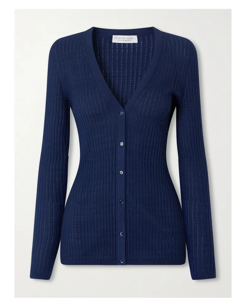 Gabriela Hearst Emma Cardigan Aus Einer Kaschmir-seidenmischung In Pointelle-strick - Blau Blau