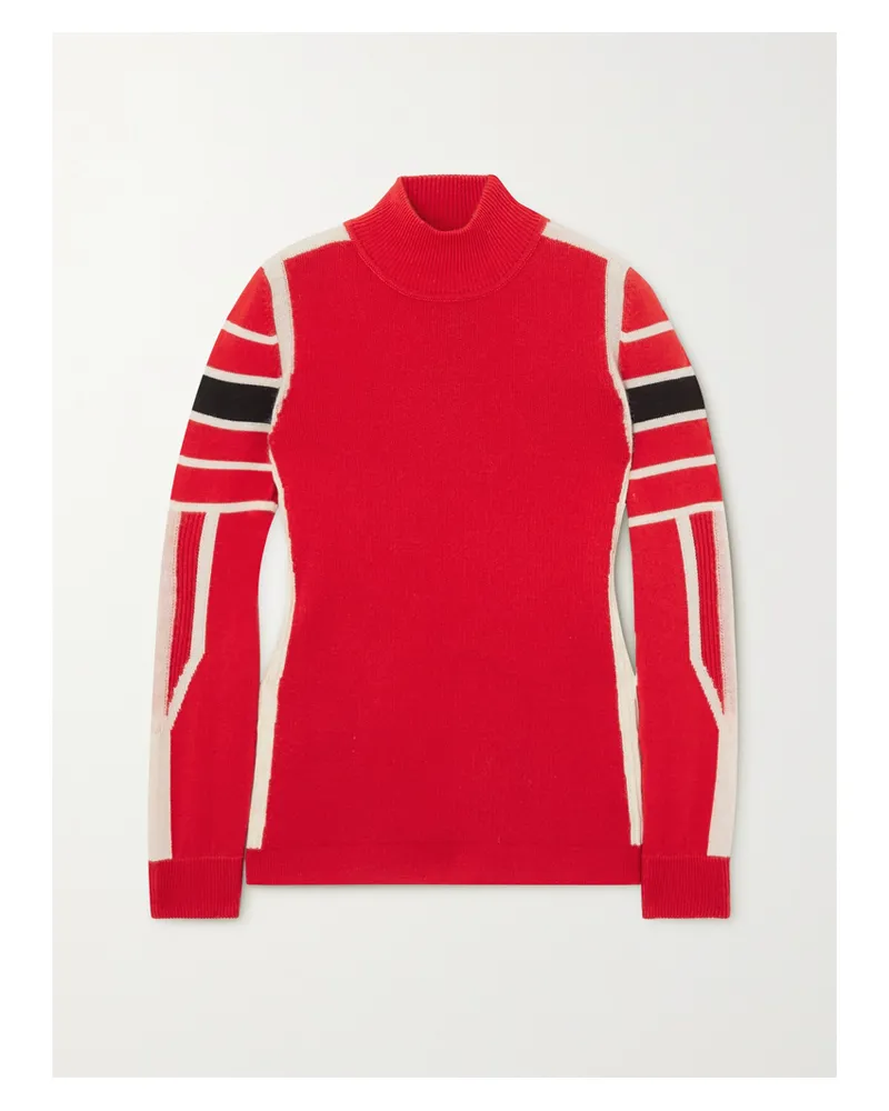 Bogner Esra Pullover Aus Wolle Mit Intarsienmotiv, Streifen Und Stehkragen - Rot Rot