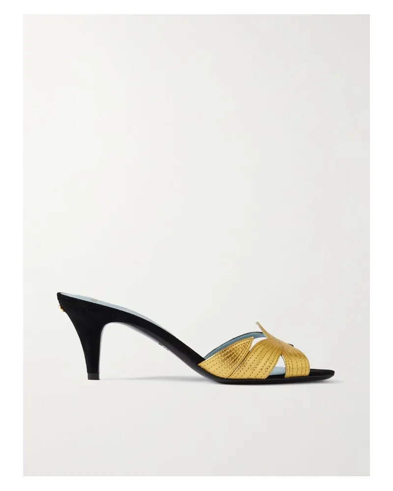 Valentino Garavani 65 Sandalen Aus Metallic-leder Und Veloursleder - Schwarz Schwarz