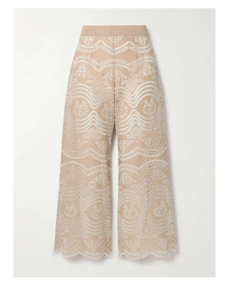 Miguelina Alegra Verkürzte Hose Mit Geradem Bein Aus Baumwoll-voile Mit Lochstickerei Und Wellenkanten - Neutral Neutral