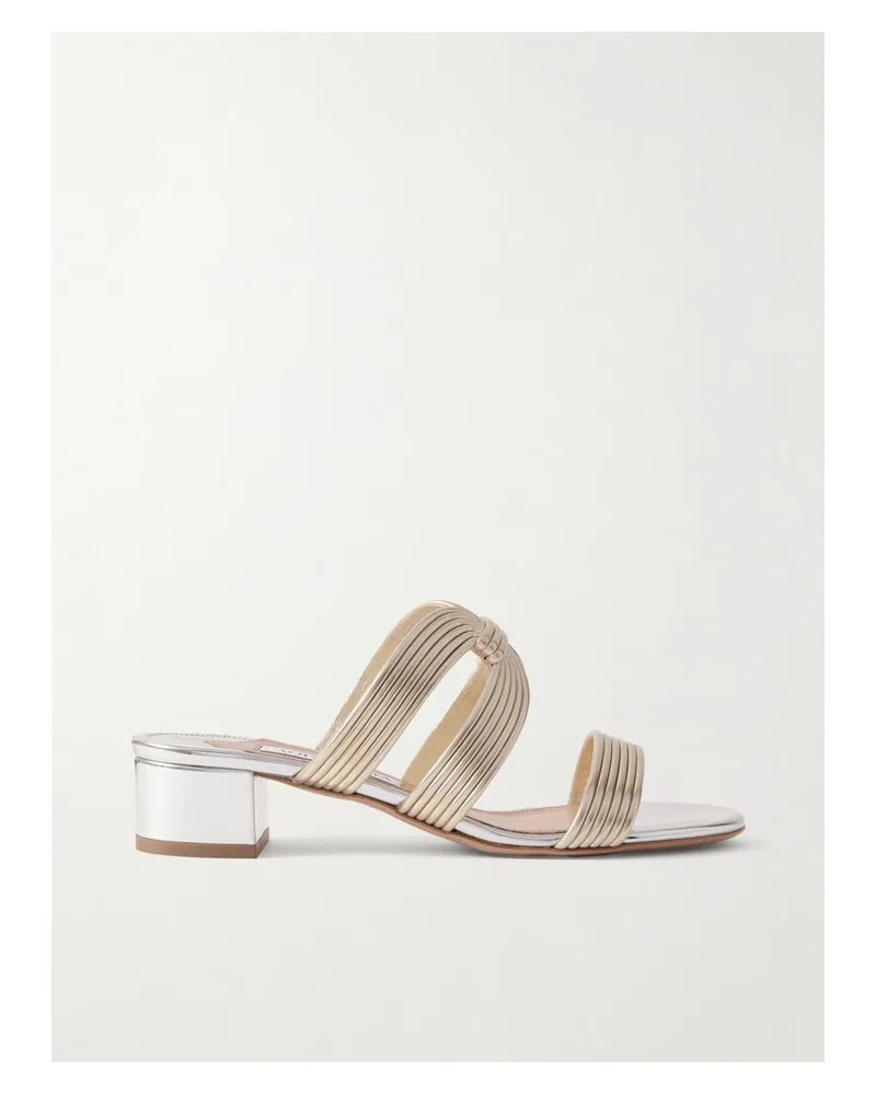 Aquazzura Esencia 35 Mules In Metallic-optik - Silber Silber