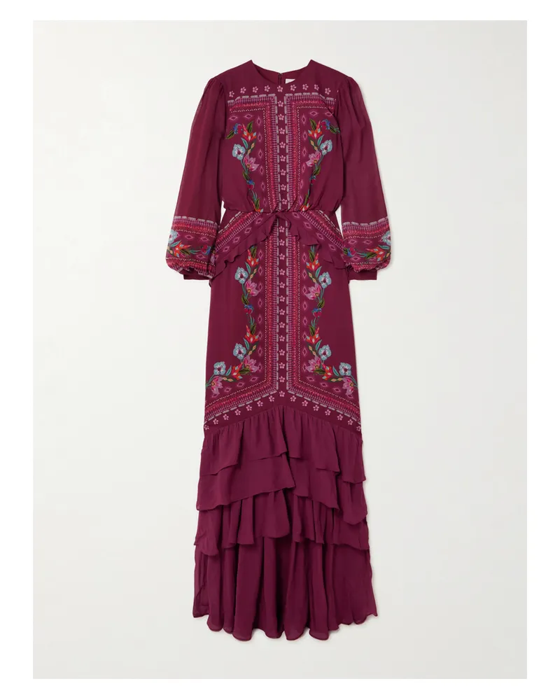 Saloni Isa Long-c Robe Aus Crêpe De Chine Aus Seide Mit Blumenprint Und Rüschen - Rot Rot