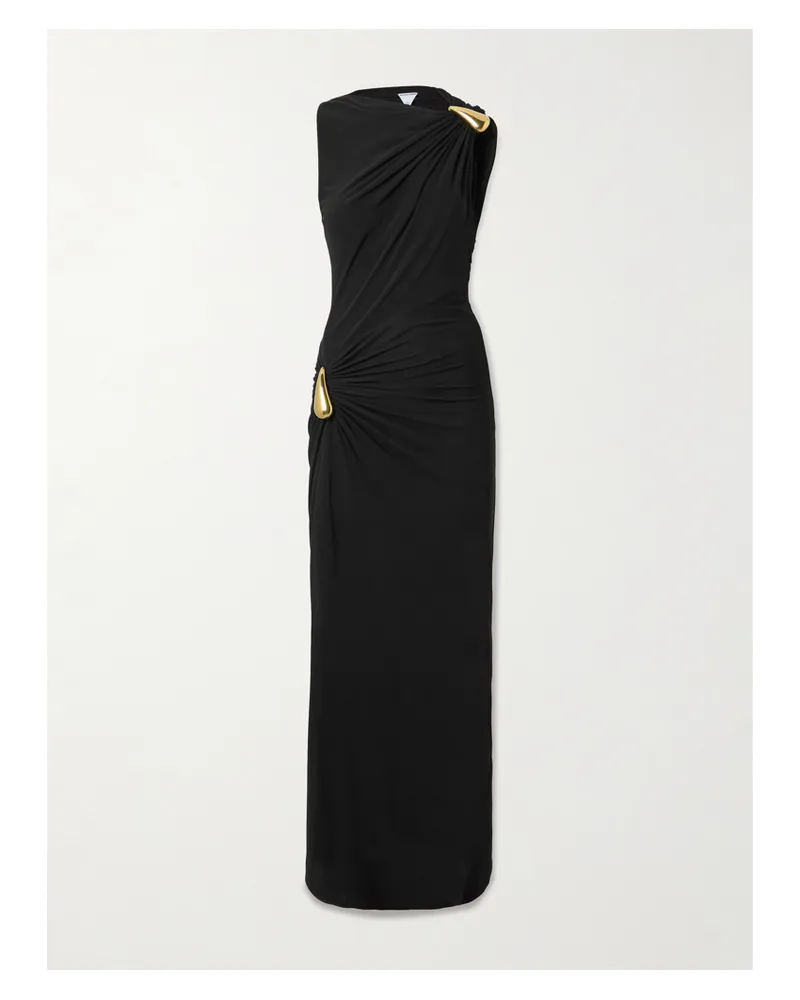 Bottega Veneta Gathered Embellished Crepe-jersey Maxi Dress - Black Black