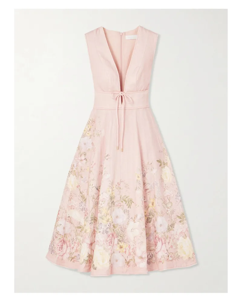 Zimmermann Waverly Midikleid aus Leinen Pink