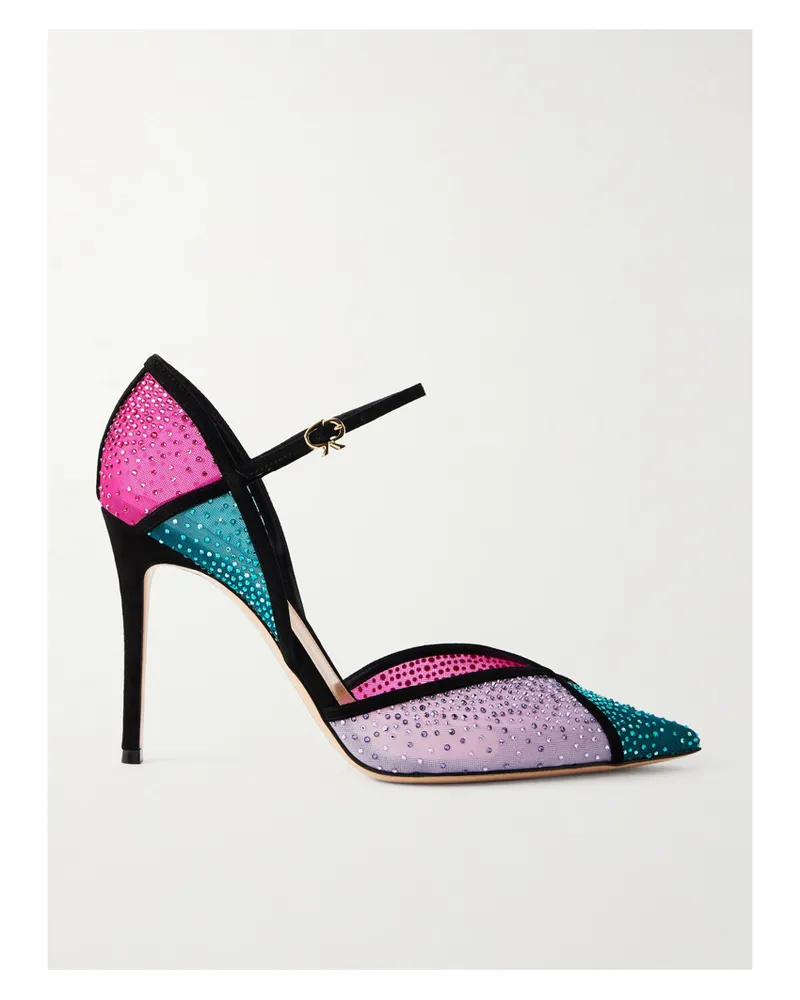 Gianvito Rossi 95 Suede-trimmed Crystal-embellished Mesh Pumps - Multi Multi