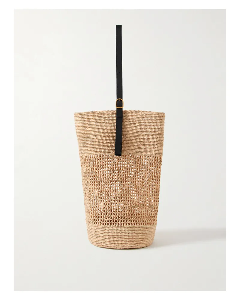 KHAITE Billie Leather-trimmed Raffia Bucket Bag - Neutrals Neutrals