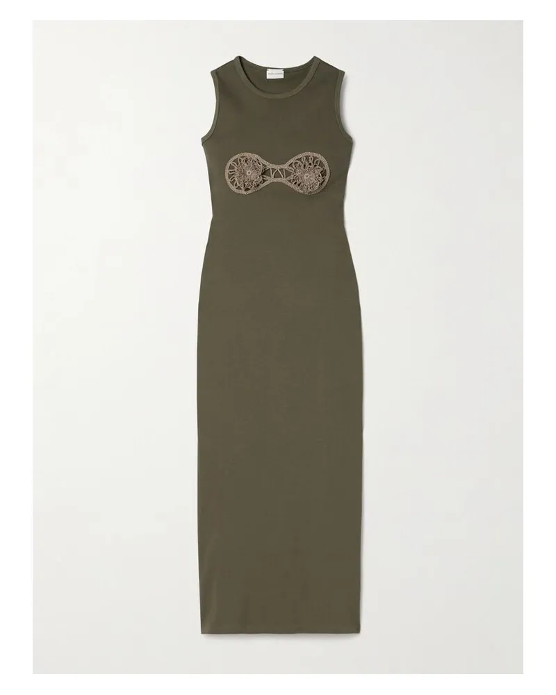Magda Butrym Midikleid Aus Geripptem Jersey Aus Einer Baumwollmischung Mit Häkelbesatz - Grün Grün