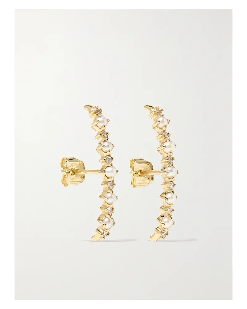 MATEO The Little Things Ohrstecker Aus 14 Karat Gold Mit Diamanten Und Perlen Gold