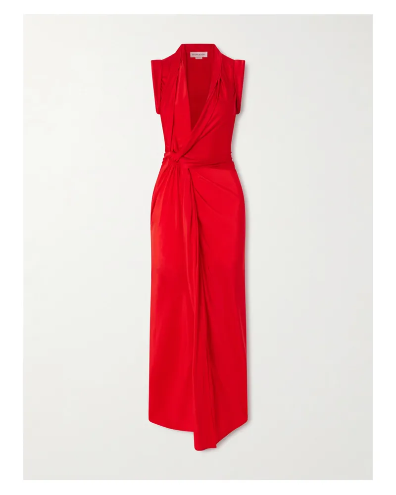 Victoria Beckham Asymmetric Twisted Satin Maxi Dress - Red Red