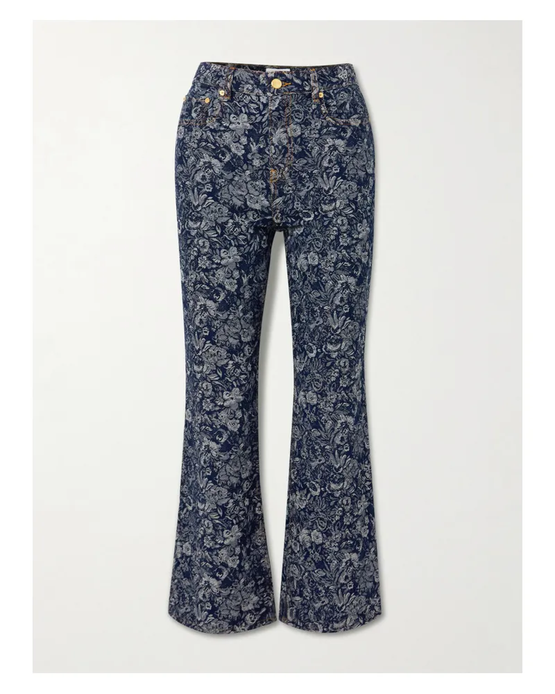 Ganni Betzy Floral-jacquard Cropped High-rise Straight-leg Organic Jeans - Blue Blue