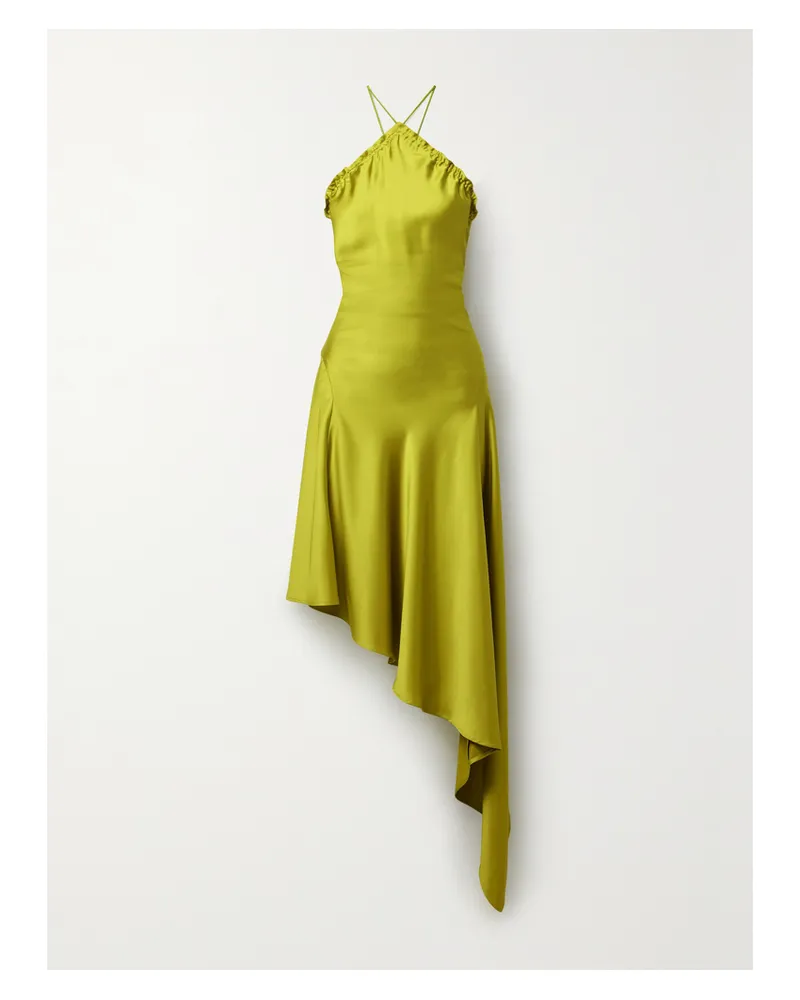 ATTICO Asymmetrisches Neckholder-midikleid Aus Satin Mit Federn - Grün Grün