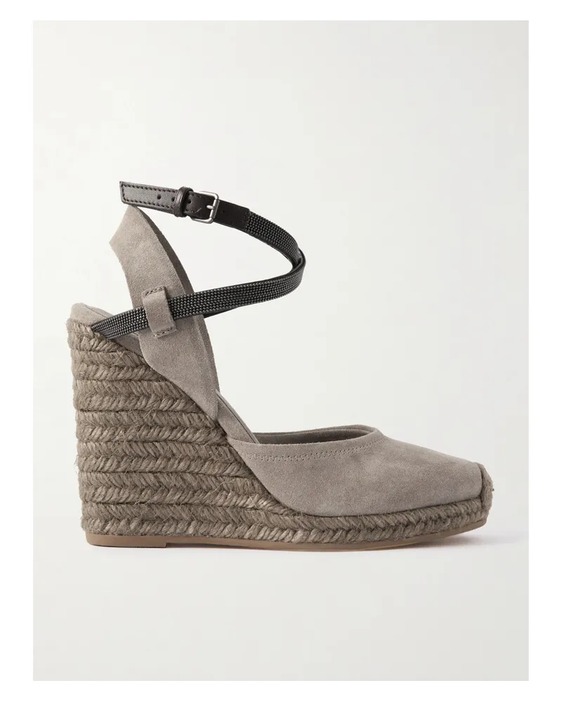 Brunello Cucinelli Espadrilles-wedges aus Veloursleder Grau